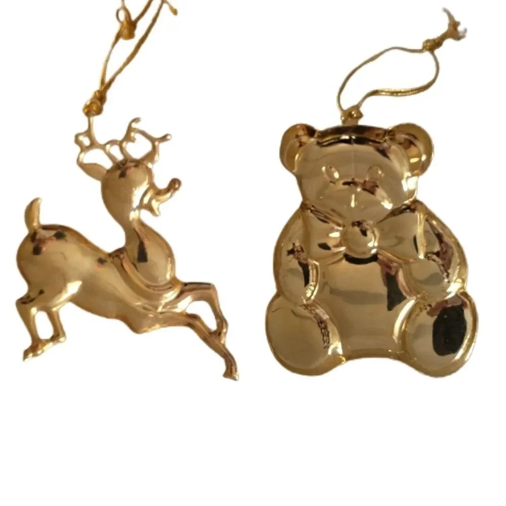 2 Vtg Gloria‎ Duchin Ornaments Classics Collection Reindeer Teddy Bear Gold Tone